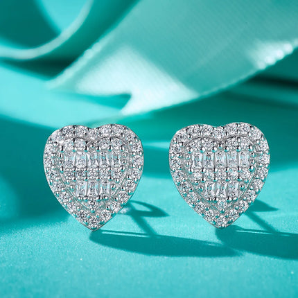 Sterling Silver Moissanite Heart Stud Earrings