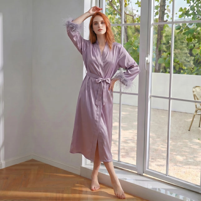 Women’s Acetate V-Neck Color-Block Robe
