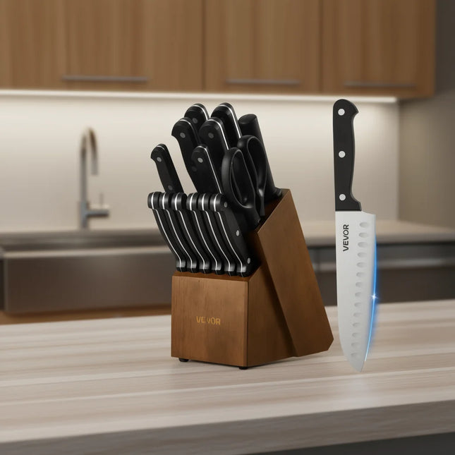 VEVOR 15-Piece Kitchen Knife Block Se