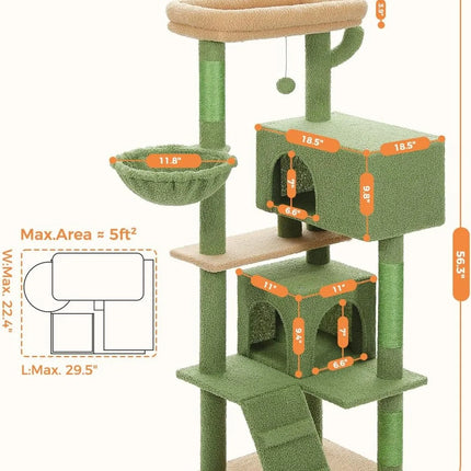 56.2-Inch Multi-Level Cat Tower with Hammock & Condos