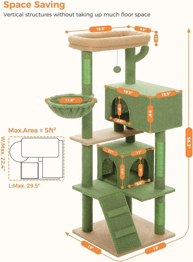 56.2-Inch Multi-Level Cat Tower with Hammock & Condos