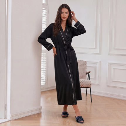 Women’s Color-Block V-Neck Long-Sleeve Robe
