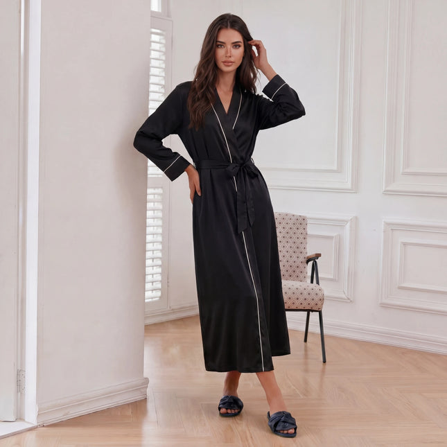 Women’s Color-Block V-Neck Long-Sleeve Robe