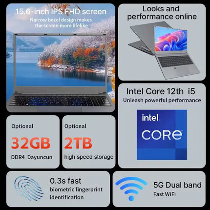 DIXIANG 15.6-Inch Core i5 Laptop with 16GB RAM and 512GB SSD