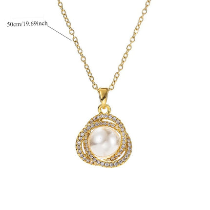 Gold-Tone Stainless Steel Faux Pearl Pendant Necklace