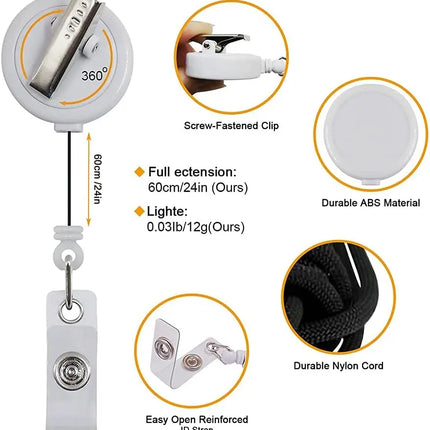 Retractable ID Badge Reels with Swivel Clips — 100-Pack