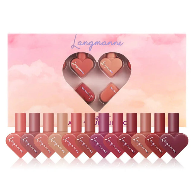 Langmanni Heart-Shaped Lip Gloss Set — 12 Colors