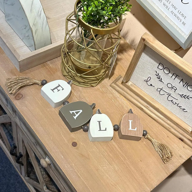 Fall Pumpkin Table Signs with Beads and Tassels — 4-Piece