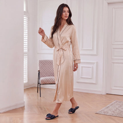 Women’s Color-Block V-Neck Long-Sleeve Robe