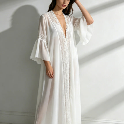 Women's Sheer Chiffon Lace-Trim Robe