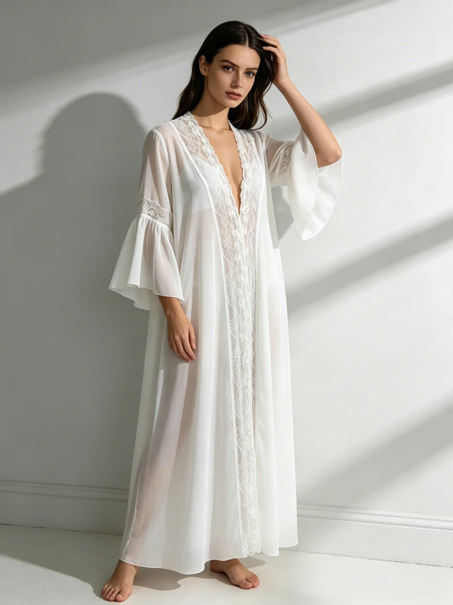 Women's Sheer Chiffon Lace-Trim Robe