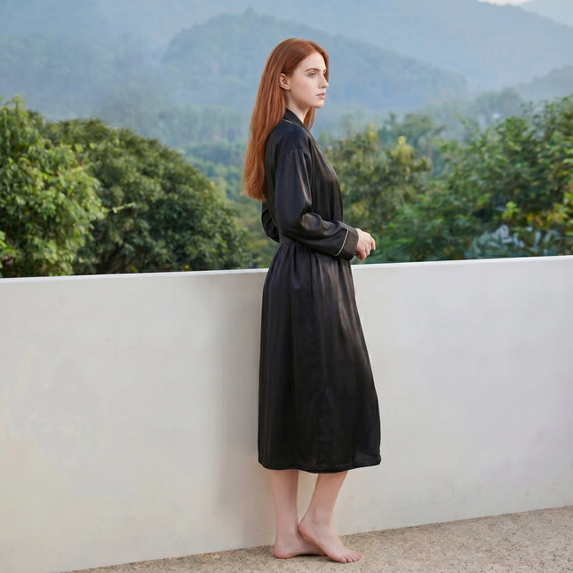 Women’s Lightweight Wrap Robe with Contrast Piping