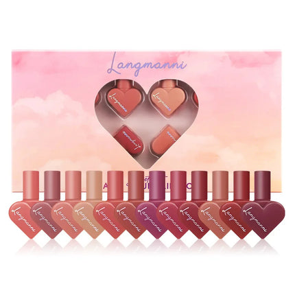 Langmanni Heart-Shaped Lip Gloss Set — 12 Colors