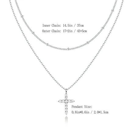 Double-Layer Gold-Tone Zircon Cross Necklace