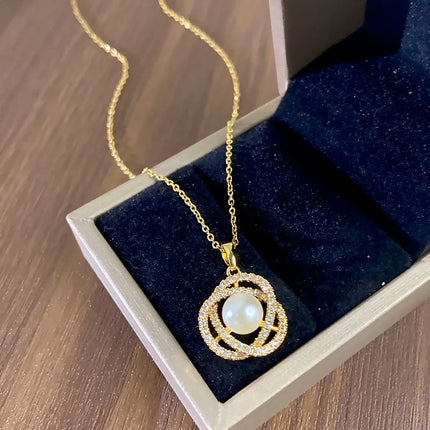 Gold-Tone Stainless Steel Faux Pearl Pendant Necklace