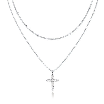 Double-Layer Gold-Tone Zircon Cross Necklace