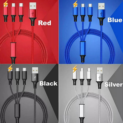 1.2 m 3-in-1 Nylon Braided Multi-Device Charging Cable