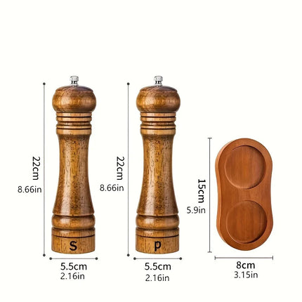 2-Piece Adjustable Wood Pepper Mill Set with Tray