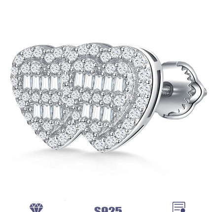 Sterling Silver Moissanite Heart Stud Earrings