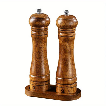 2-Piece Adjustable Wood Pepper Mill Set with Tray