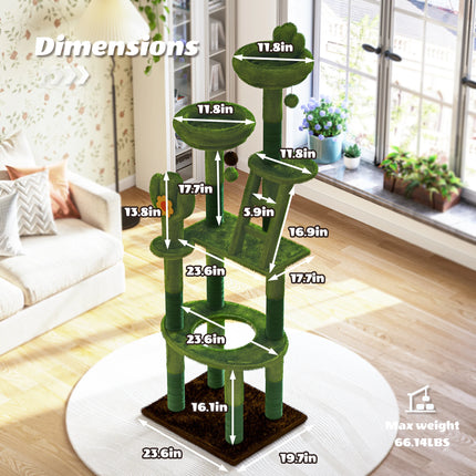 72-Inch Cactus Cat Tree with Capsule & Scratching Posts