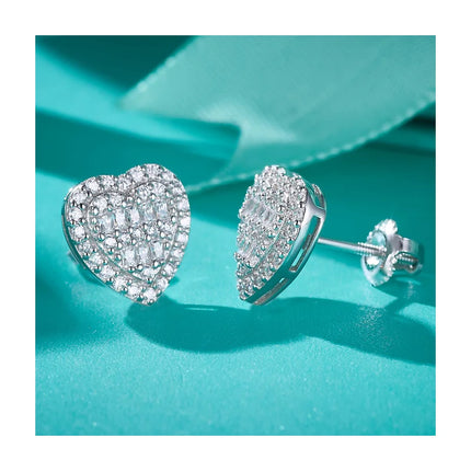 Sterling Silver Moissanite Heart Stud Earrings