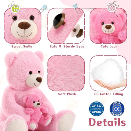 MorisMos Pink Mommy-and-Baby Teddy Bear Plush