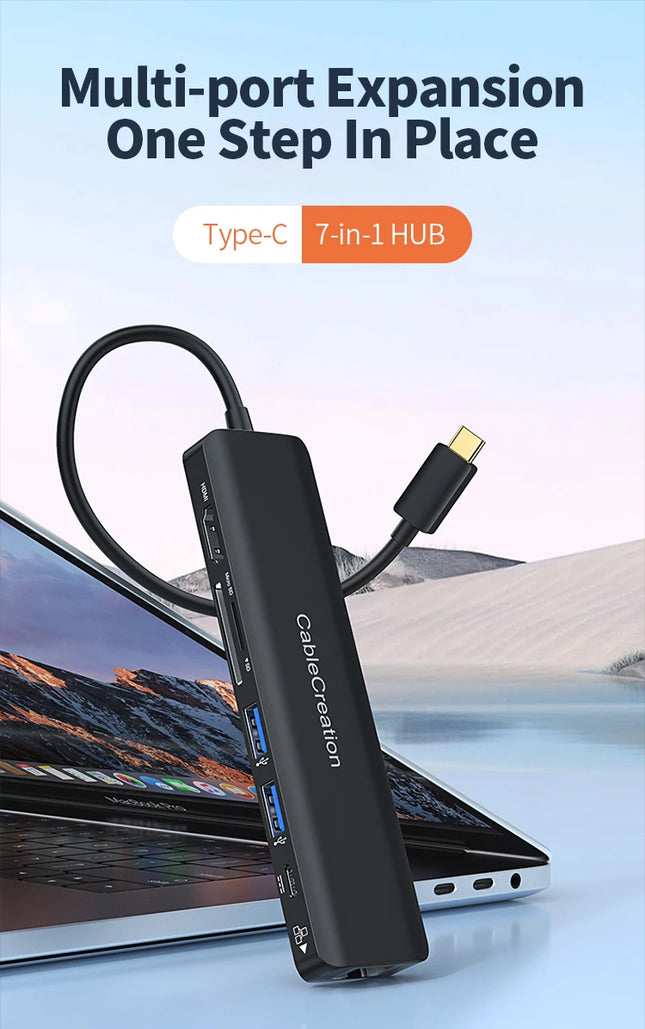 7-Port USB-C Hub with HDMI, Ethernet, and Card Reader
