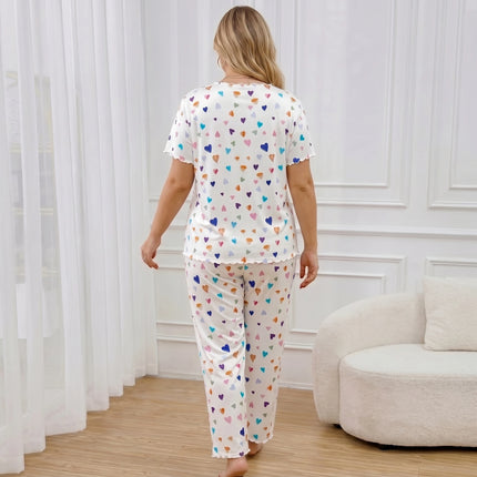 Women’s Cartoon-Print Short-Sleeve Pajama Set