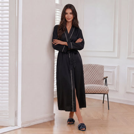 Women’s Color-Block V-Neck Long-Sleeve Robe