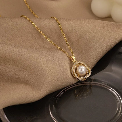 Gold-Tone Stainless Steel Faux Pearl Pendant Necklace
