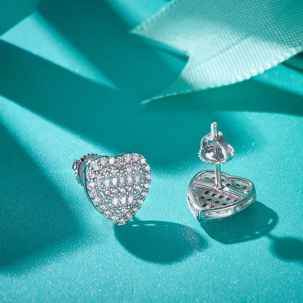 Sterling Silver Moissanite Heart Stud Earrings