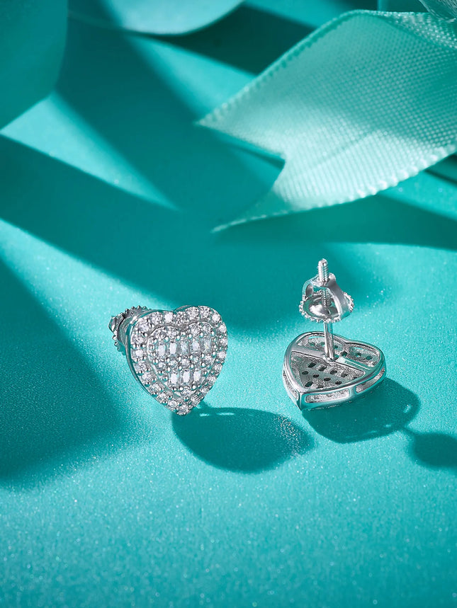 Sterling Silver Moissanite Heart Stud Earrings
