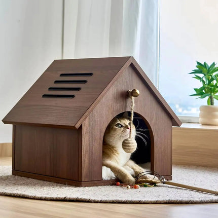 Wooden Indoor Cat House with Ventilated Roof