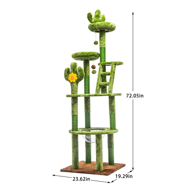 72-Inch Cactus Cat Tree with Capsule & Scratching Posts