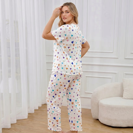 Women’s Cartoon-Print Short-Sleeve Pajama Set
