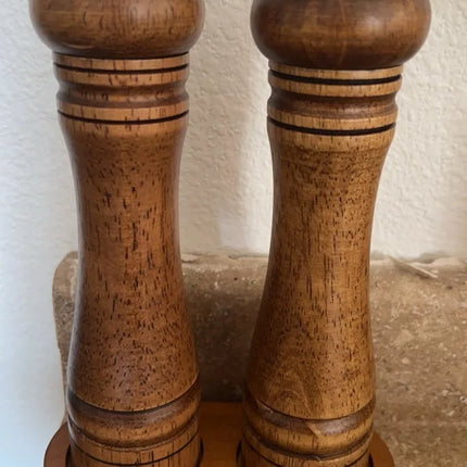 2-Piece Adjustable Wood Pepper Mill Set with Tray