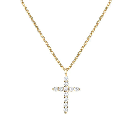 Double-Layer Gold-Tone Zircon Cross Necklace