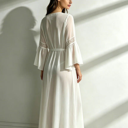 Women's Sheer Chiffon Lace-Trim Robe