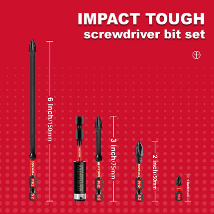 GEINXURN Impact Tough PH2 Magnetic Screwdriver Bit Set – 10 Piece