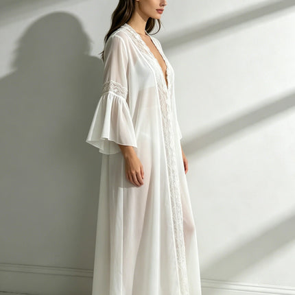 Women's Sheer Chiffon Lace-Trim Robe