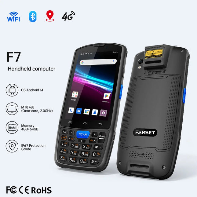 F7 Android 14 Handheld PDA Barcode Scanner
