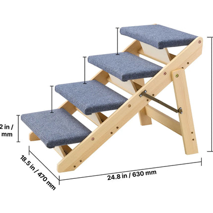 Foldable 4-Step Wooden Pet Stairs – 150 lb Capacity