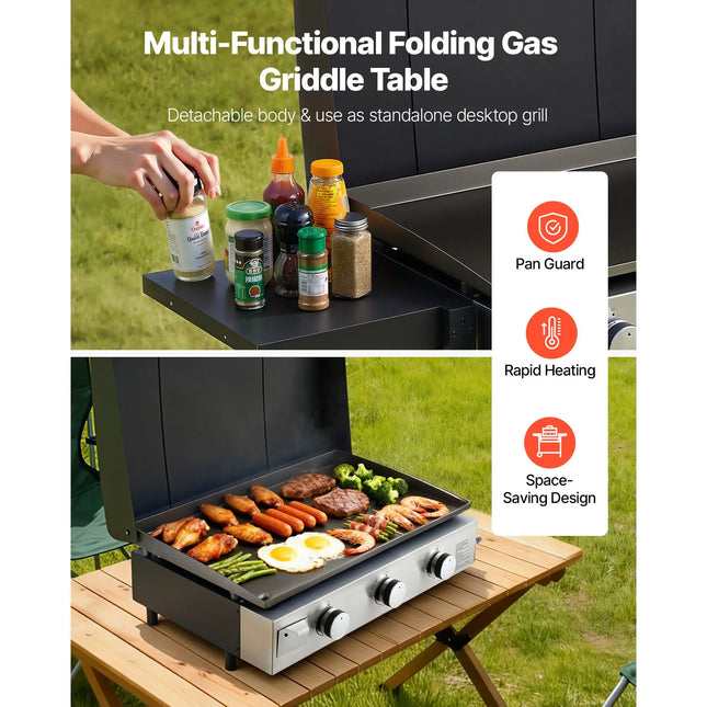 3-Burner Propane Griddle with Lid & Wheels