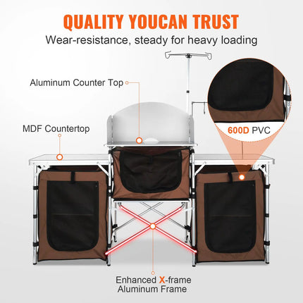 Aluminum Camping Cook Station with 3 Cupboards