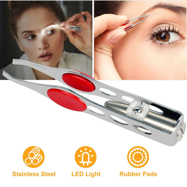 LED-Lighted Stainless Steel Eyebrow Tweezers