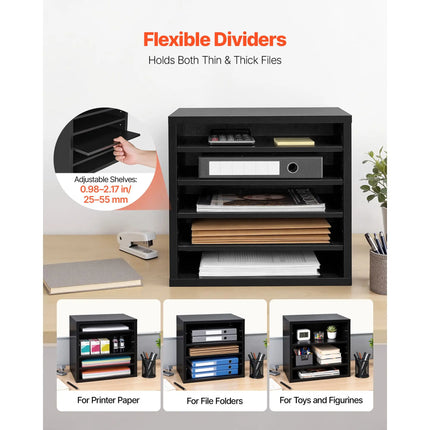 5-Compartment Adjustable Wooden Mail Sorter