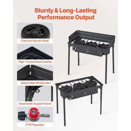 3-Burner Propane Camping Stove – 225,000 BTU