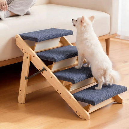 Foldable 4-Step Wooden Pet Stairs – 150 lb Capacity
