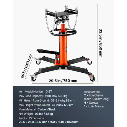 1/2-Ton Telescopic Hydraulic Transmission Jack